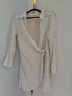 l*space White Striped Wrap Swim Coverup
